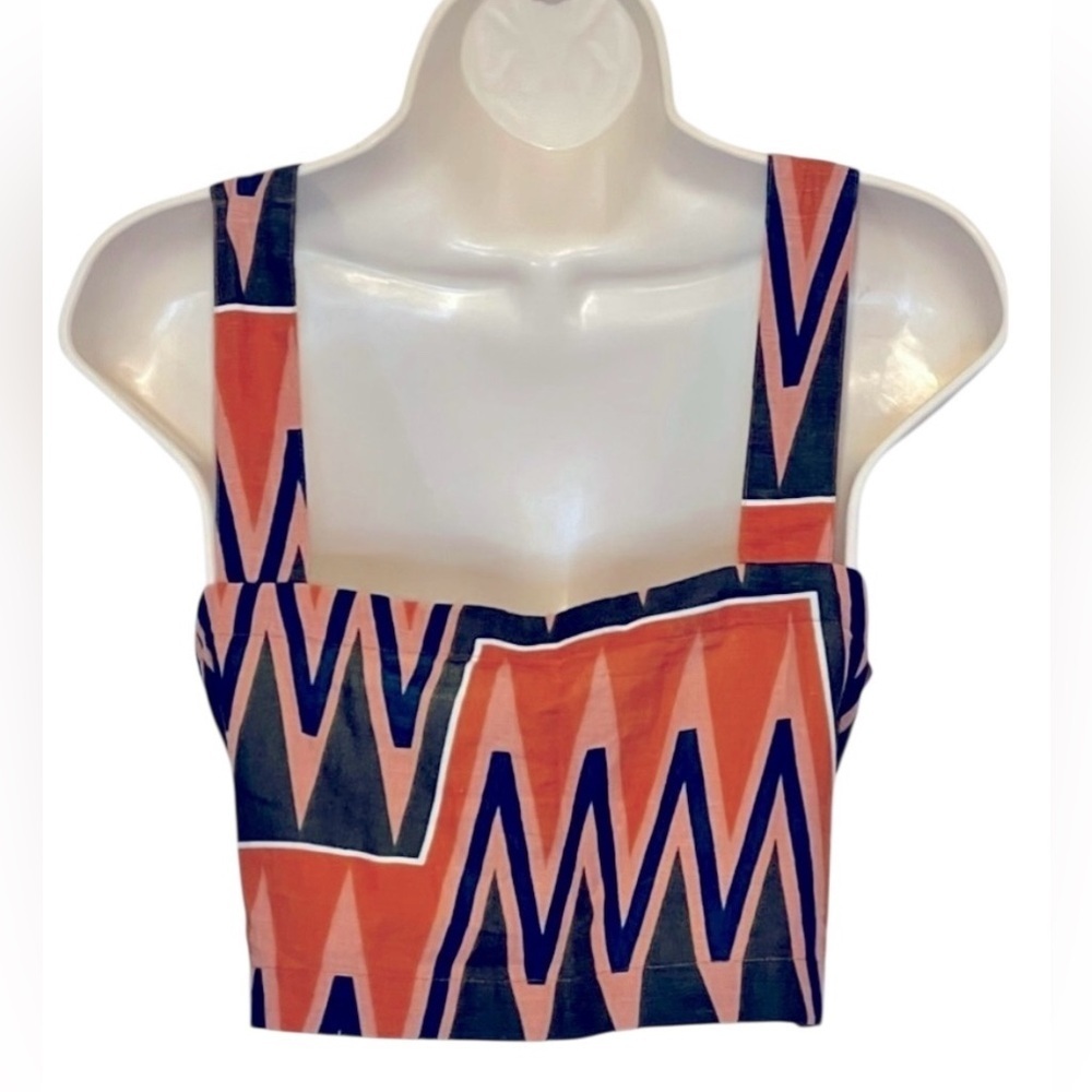 VERONICA BEARD Tiffany Square Neck Top, Sundance Abstract Linen, Size Large - Picture 3 of 12